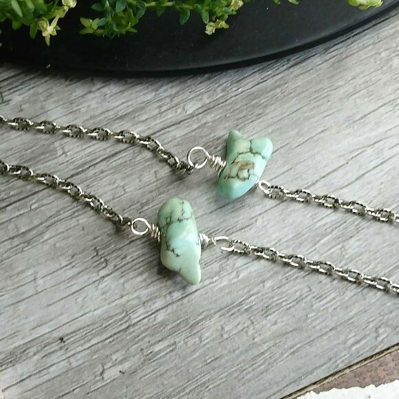 Boho Chic Dyed Howlite Crystal Anklet Bracelet, Adjustable Gemstone Jewelry - Picture 3 of 3